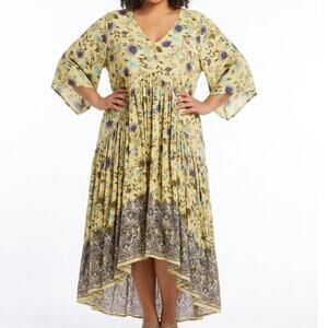 Evans Floral Maxi Dress Boho V Neck Blue Green Print Size 22 24